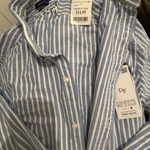 T.J.Maxx Light Blue and White Vertical Stripe Button-Down Shirt